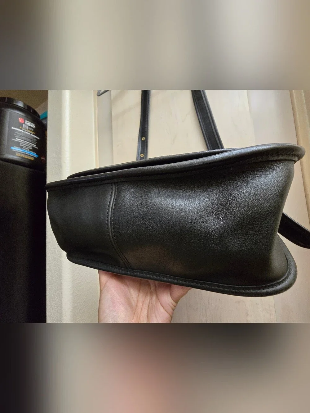 Vintage Coach Black Leather Zip-Top Crossbody with Gold Hardware
